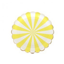 8 assiettes motif rayé jaune et blanc bord découpe arrondi - Or