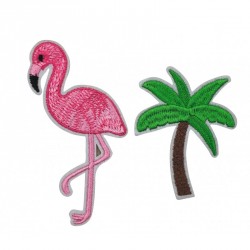 2 broches - Flamant rose palmier