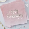 20 serviettes Happy Birthday rose poudré