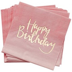 20 serviettes Happy Birthday - Rose poudré