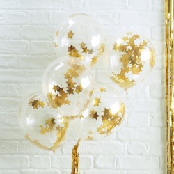 5 ballons transparents confettis étoiles dorées