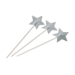 6 baguettes étoile - Argent glitter