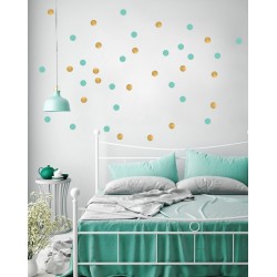 Stickers muraux - Pois or et menthe
