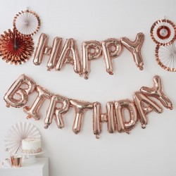 Guirlande aluminium "Happy Birthday" - Or rose