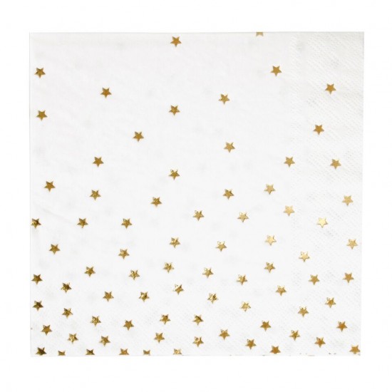 16 serviettes en papie étoiles dorées