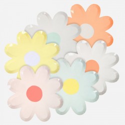8 assiettes fleur Marguerite pastel