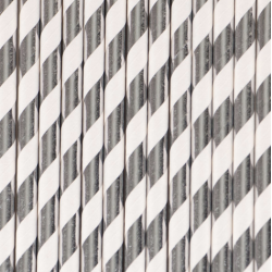 24 pailles en papier - Rayures argentées