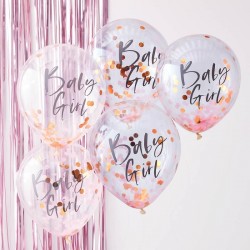 5 ballons confettis "Baby girl"