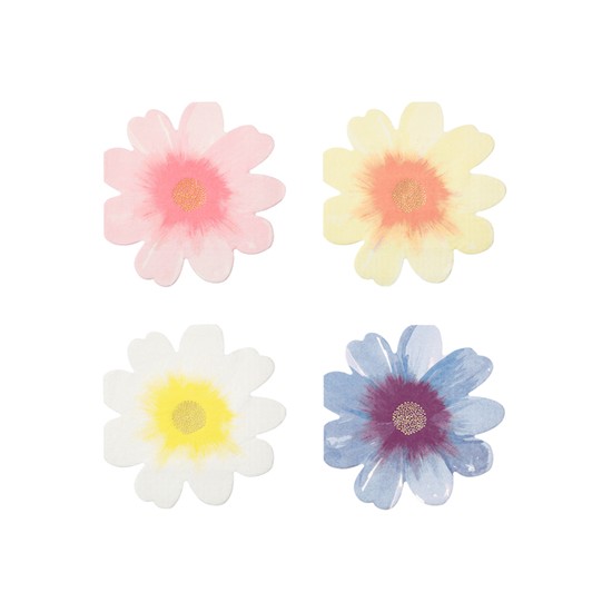 16 serviettes fleurs pastels