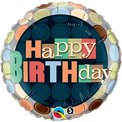 Ballon aluminium - Happy Birthday rond couleur
