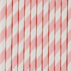 25 pailles en papier - Rayures rose claire