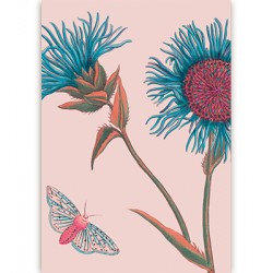 Carte fleurs - rose et turquoise