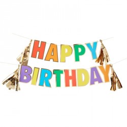 Guirlande Happy Birthday - Multicolore tassel or