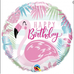 Ballon mylar - Happy birthday flamant rose