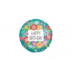 Ballon aluminium - Happy Birthday fleuri