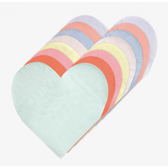 20 petites serviettes - coeur pastel 8 coloris