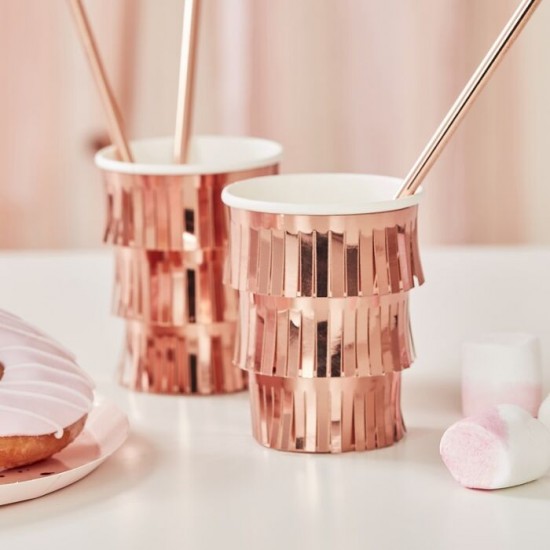 8 gobelets à franges - or rose