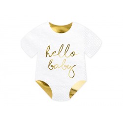 20 serviettes Hello baby - Blanc et or