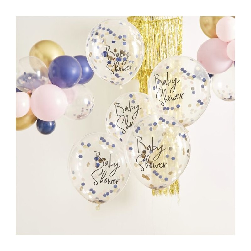 5 ballons confettis Baby shower - Happy Family