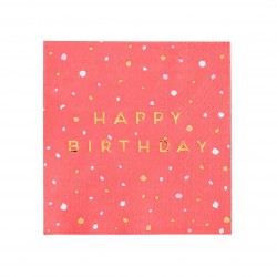 16 petites serviettes "Happy birthday" - Corail