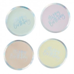 8 assiettes Happy Birthday - Mix pastel