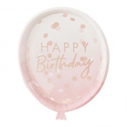 8 assiettes Happy Birthday - Ballon rose