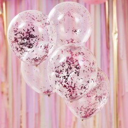 5 ballons confettis - Feuilles fuchsia