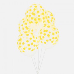 5 ballons imprimés confettis - Jaune
