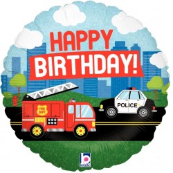 Ballon aluminium - Happy birthday Pompier et police