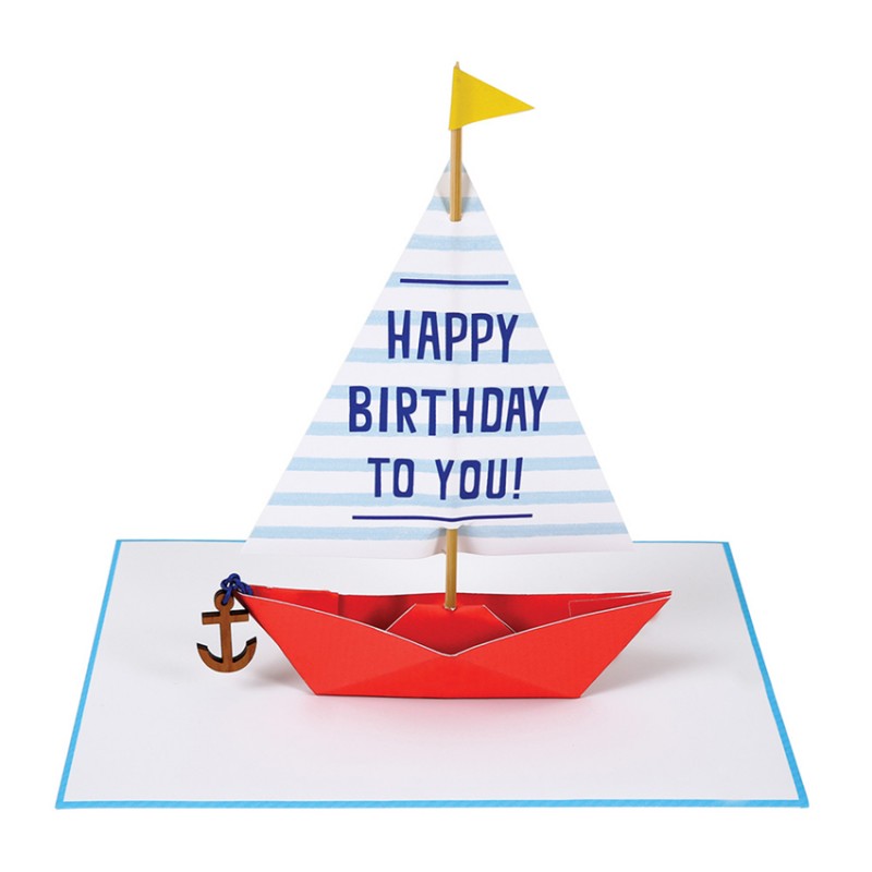 Carte anniversaire 3D - Bateau en papier - Happy Family