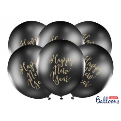 6 ballons latex Happy new year - Noir