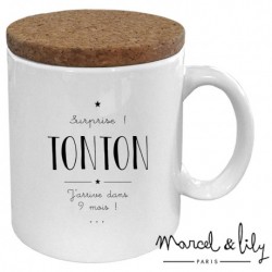 Mug avec couvercle en liège - "Surprise Tonton"