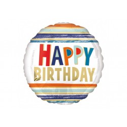 Ballon aluminium  - Happy Birthday - Stripes 