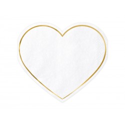 20 serviettes coeur blanc et or