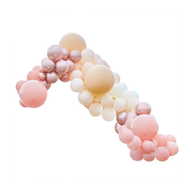 Kit arche à ballons de luxe - Dégradé pêche, crème, rose et chrome (200  ballons) - Happy Family