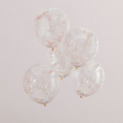 5 ballons transparent - Confettis perles multicolore