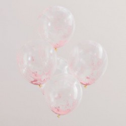 5 ballons transparent - Confettis perles rose