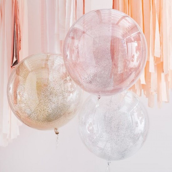 3 grands ballons transparent - Confettis métalisés