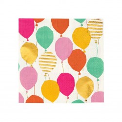 16 petites serviettes - Ballons multicolore et or