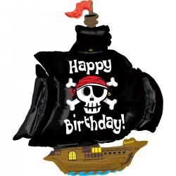 Ballon auminium Happy Birthday - Bateau de pirate