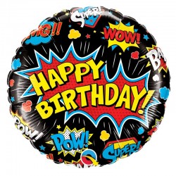Ballon aluminium Happy Birthday - Super Hero Black
