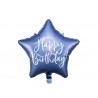 Ballon aluminium étoile Happy Birthday - Bleu