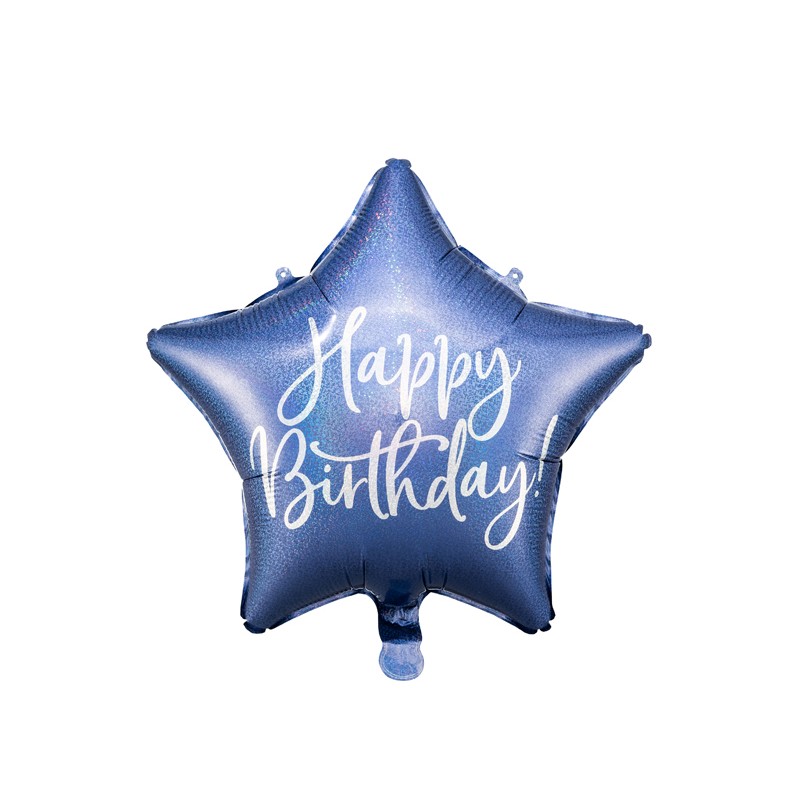 Ballon aluminium étoile Happy Birthday - Bleu - Happy Family