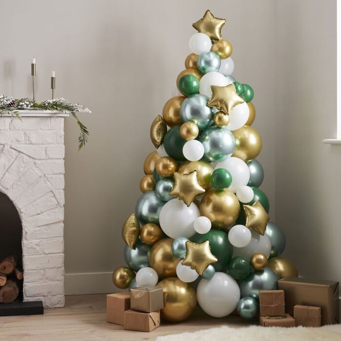 Sapin de Noël en ballon - Vert, or et blanc - Happy Family