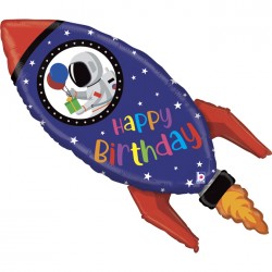Ballon aluminium géant - Happy Birthday fusée