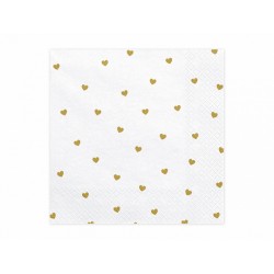 20 Serviettes blanches - Coeur or