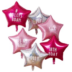 8 ballons aluminium étoile rose, fuchsia, argent personnalisable