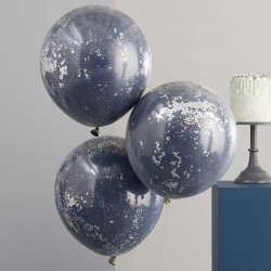 3 ballons double couche bleu marine et argent