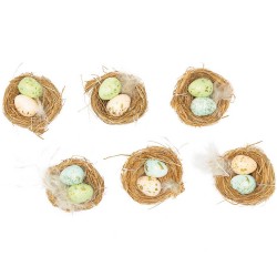 6 nids de Pâques avec oeufs - Multicouleur (6 cm)