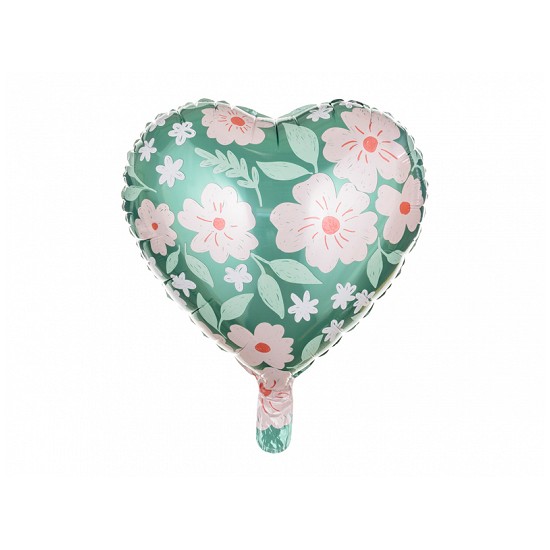 Ballon aluminium - Coeur avec fleurs (45cm)